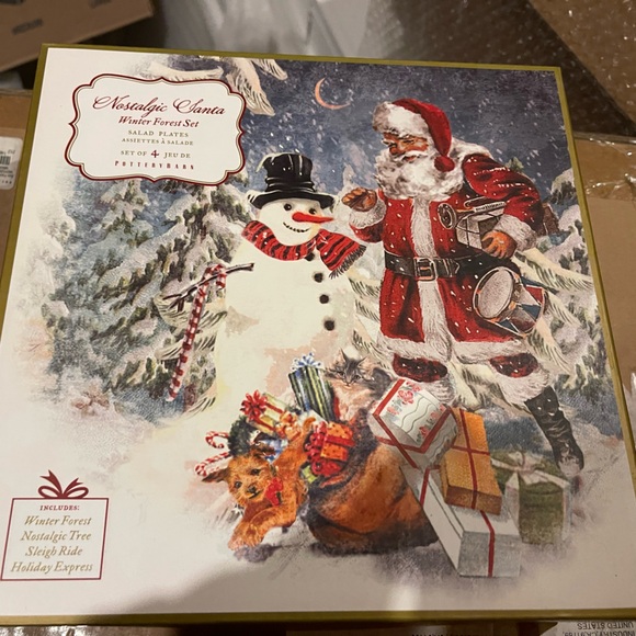 Pottery Barn Other - Pottery Barn Nostalgic Santa Winter Forrest Salad Plate Set of 4 - NIB